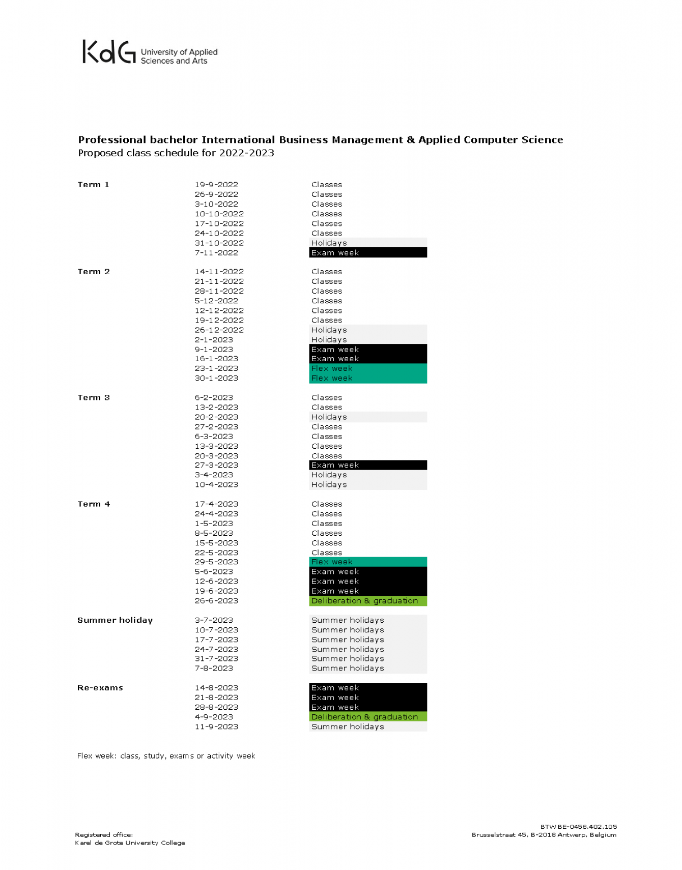 Class schedule 2022-23 Applied Computer Science & International Business Management