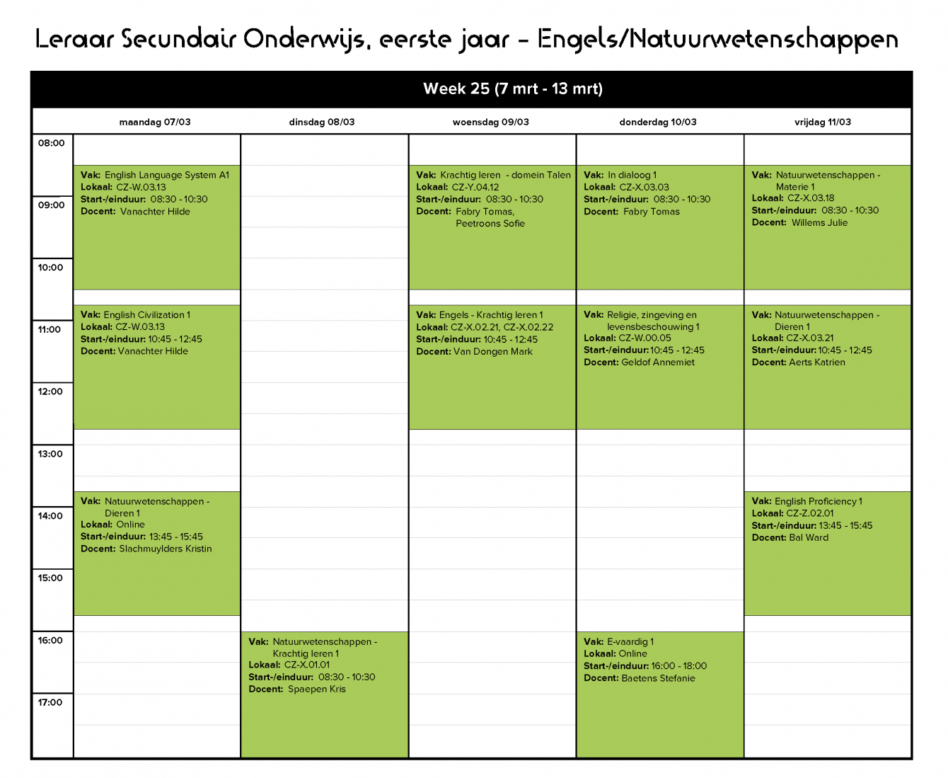 Lesrooster 2021 Leraar Secundair Onderwijs