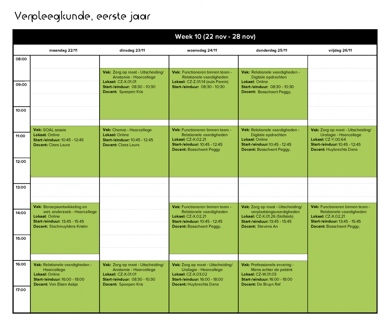 Voorbeeld lesrooster 2021 Verpleegkunde