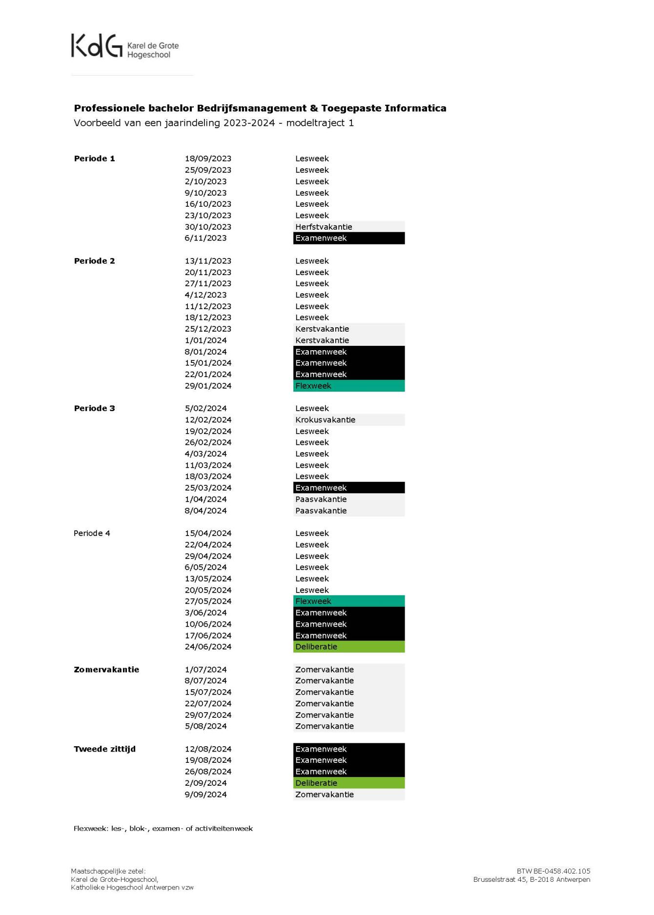 Jaarindeling Business management en Toegepaste informatica 2023/2024