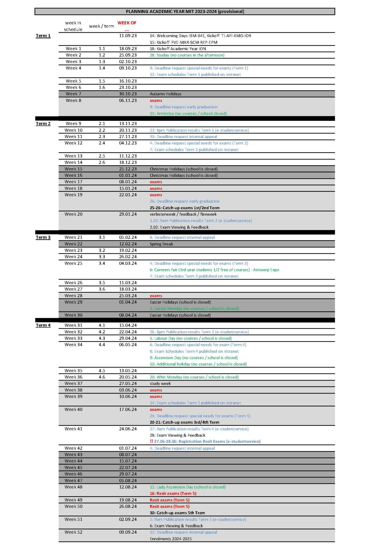 Planning academic year