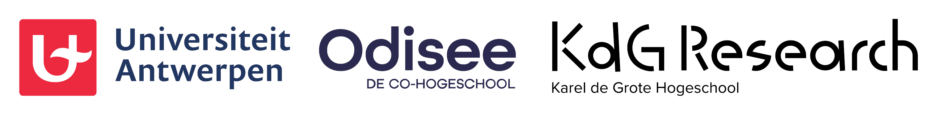 Logo van Universiteit Antwerpen, Odisee en KdG Research