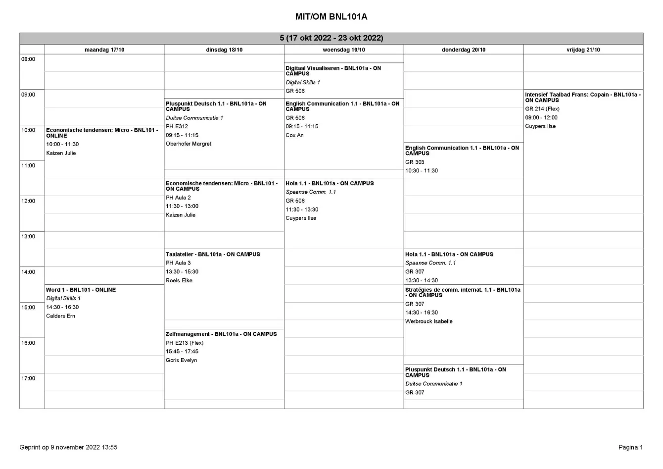 Lessenrooster BNL