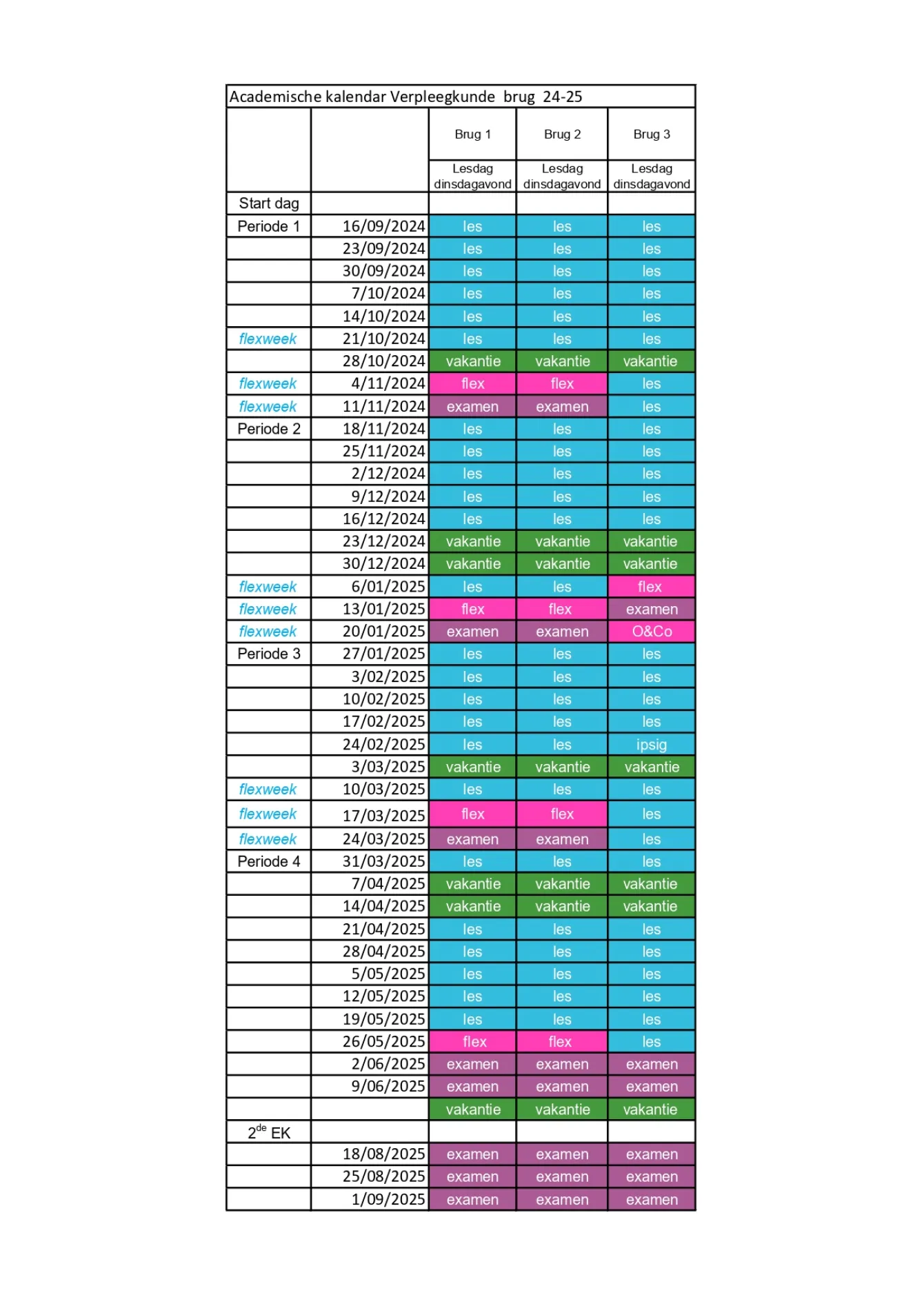 Jaarplanning brug verpleegkunde