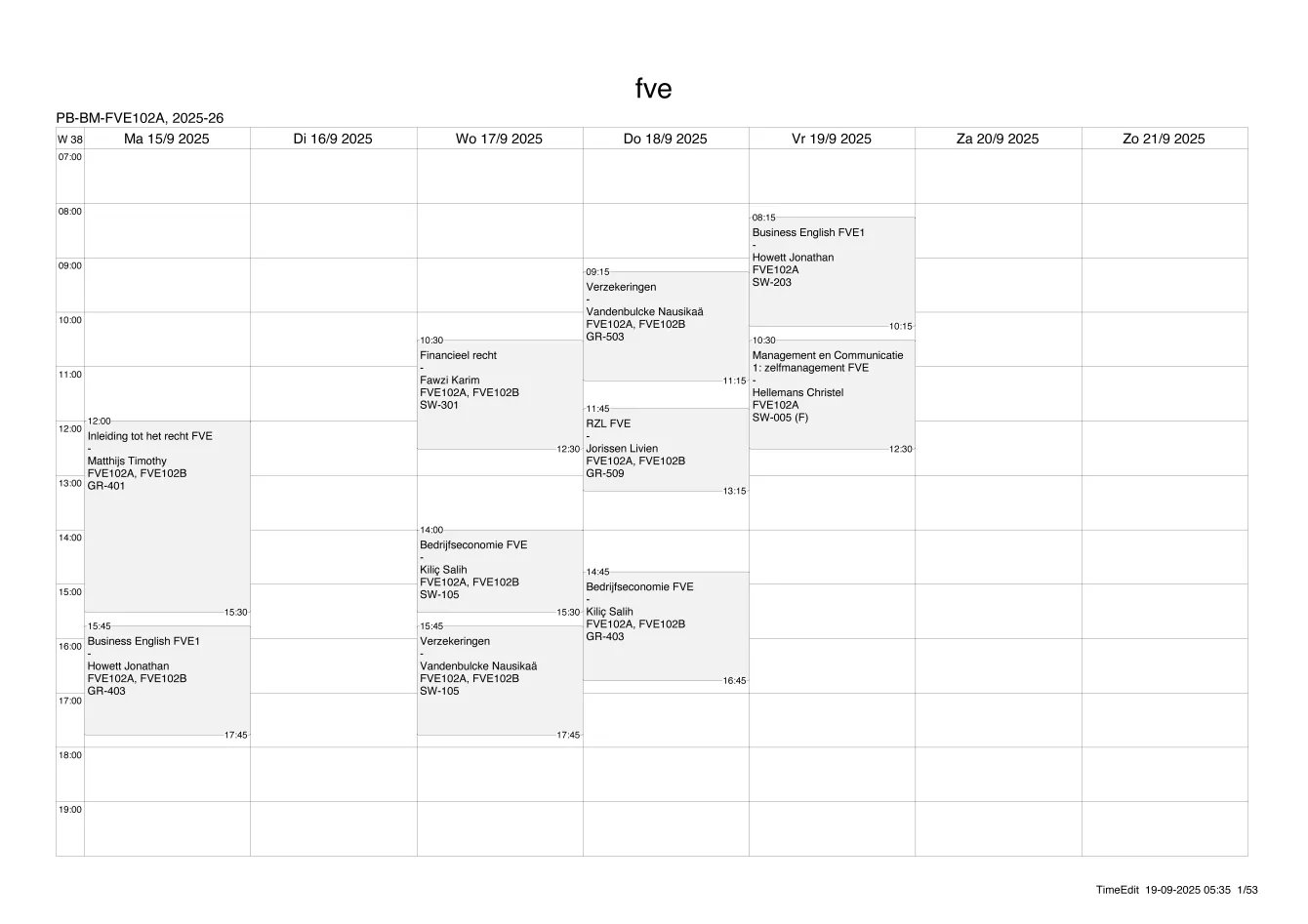 Financiën en Verzekeringen - voorbeeldlessenrooster