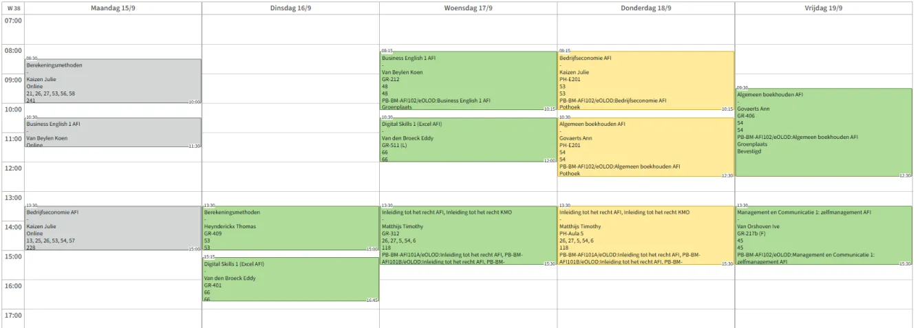 Voorbeeldlessenrooster Accountancy-Fiscaliteit