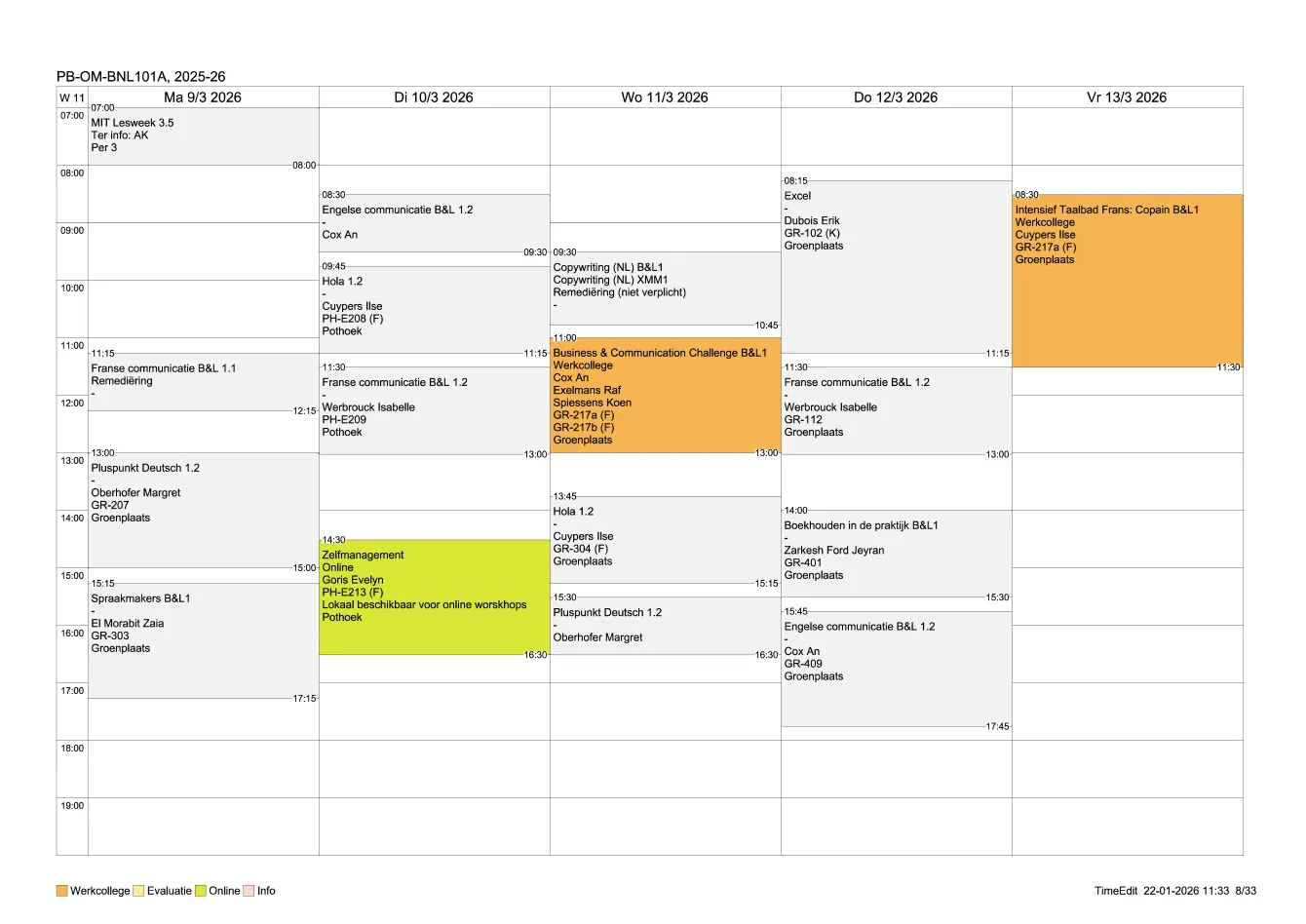 Business & Langugages voorbeeldlessenrooster