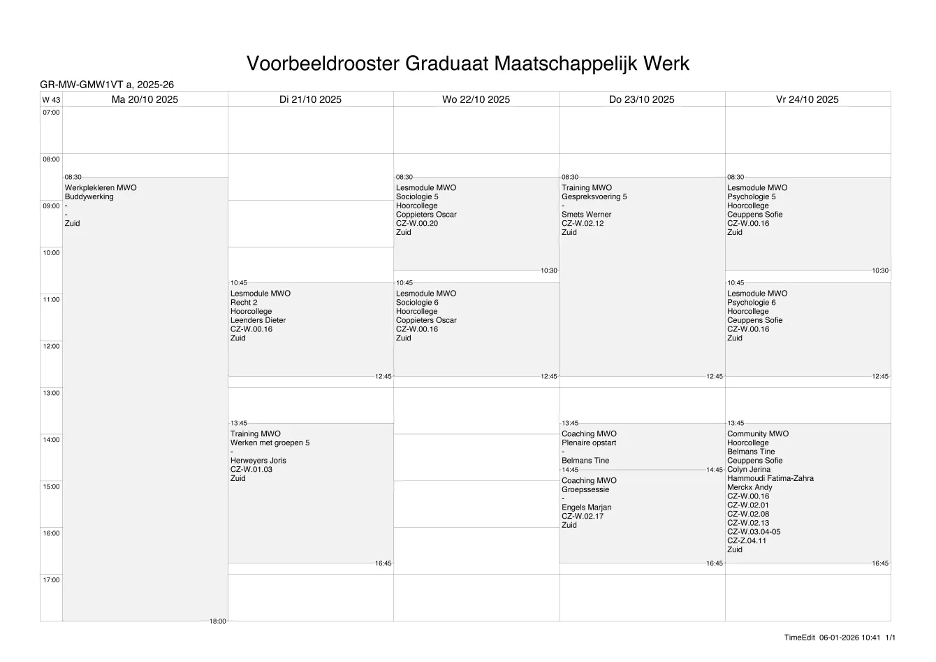 Voorbeeldlessenrooster