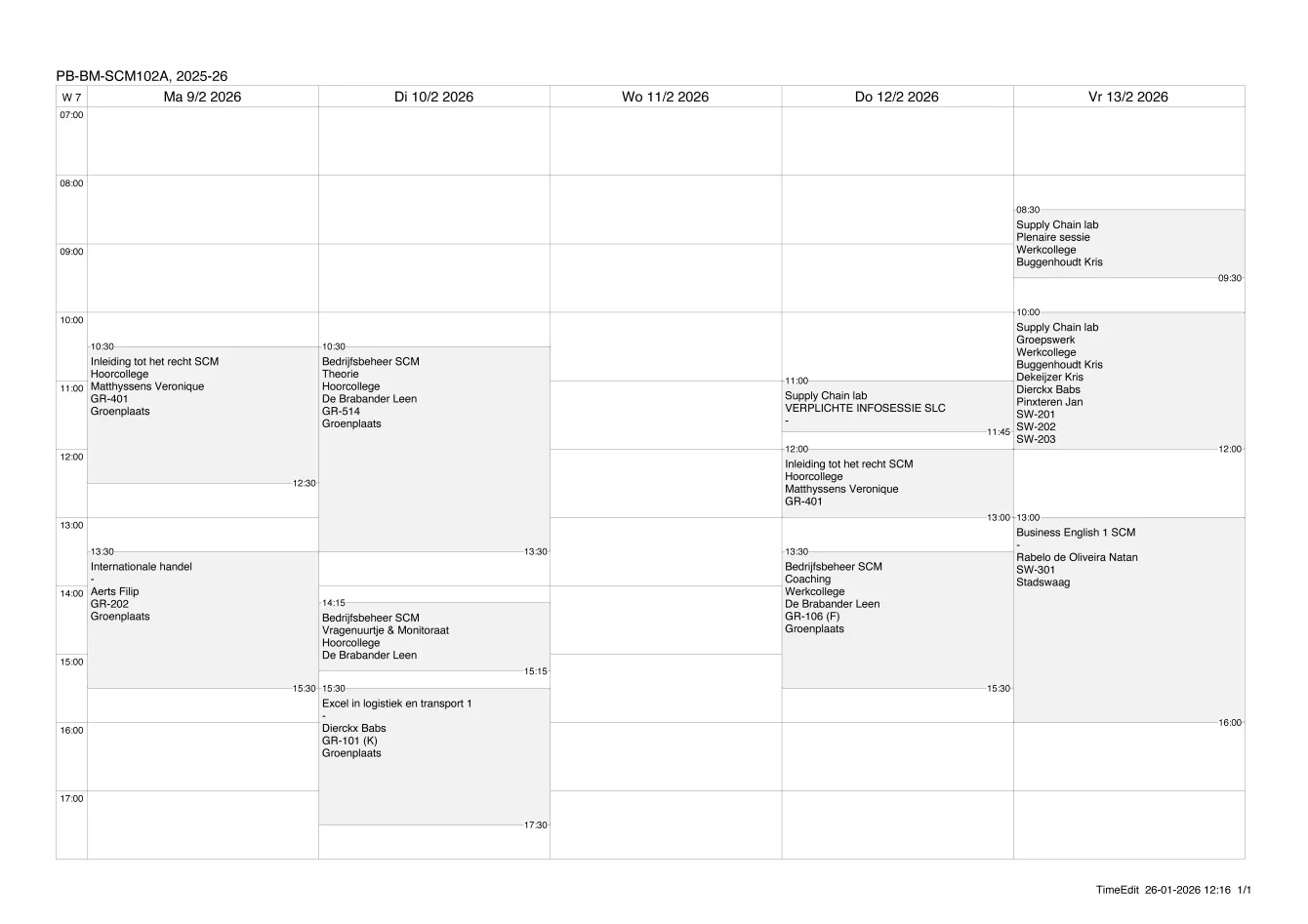 Voorbeeldlessenrooster Supply Chain Management