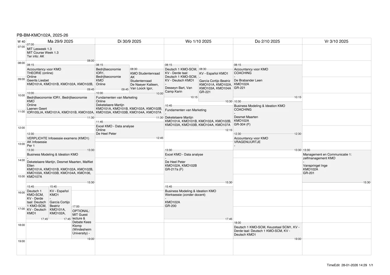 Voorbeeldlessenrooster KMO-Management